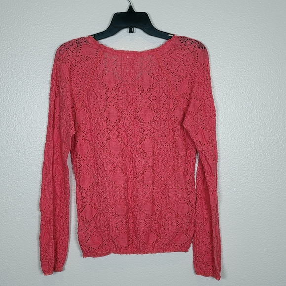 FREE PEOPLE Pink Lace Long Sleeve Top Large Festival Boho Festive Cottagecore - Picture 2 of 5